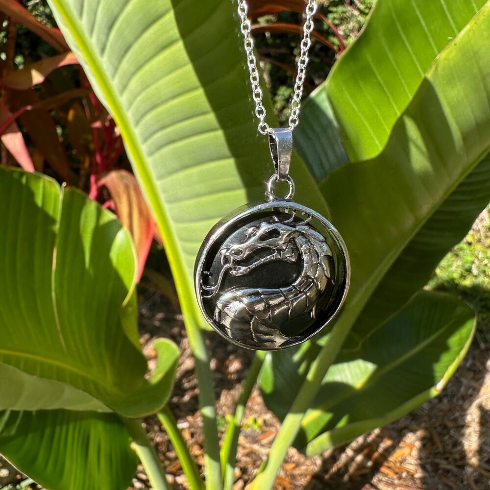 NEW Obsidian Dragon Face Pendant Necklace